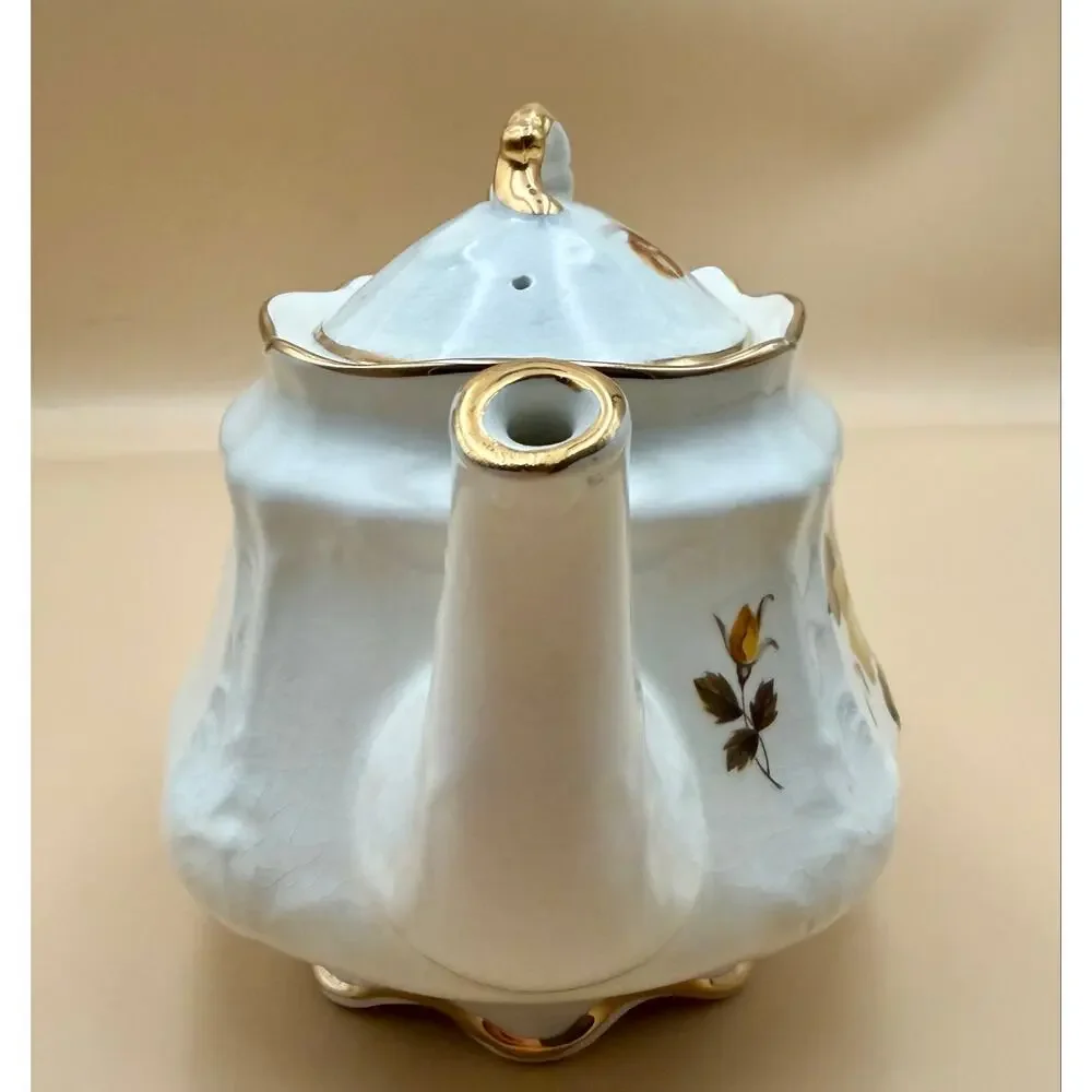 Vintage Arthur Wood England 5579 Yellow Rose Teapot Gold Trim Floral Porcelain